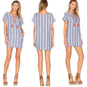 Tularosa Revolve Tunic Top Size S Blue White Striped Tassel Coverup 100% Cotton